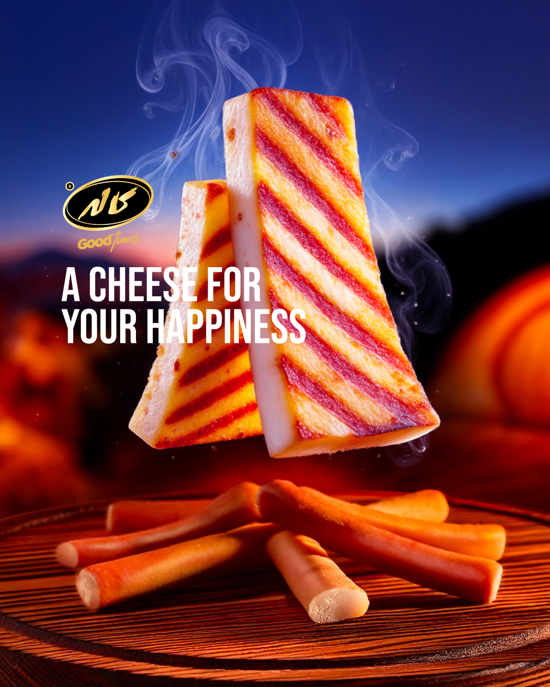 Creative artwork of Kalleh Halloumi by Address Agency showing cheese as a campfire